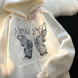 Romildi Harajuku Y2K Autumn Female Hooded Sweatshirt Zipper Butterfly Print Long Sleeve Loose print Women Hoodies Coats plus size women