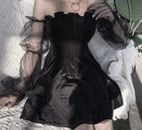 Romildi Mesh Vintage Gothic Dresses egirl Aesthetic Transpanent Strap Pleated Dress Chic Punk Hip Hop Grunge Emo Alt Clothes
