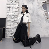 Romildi Gothic Streetwear Women&#39;s Cargo Pants with Chain Punk Techwear Black Oversize Korean Fashion Wide Leg Trousers