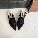 Embroidery Velvet Mules Shoes