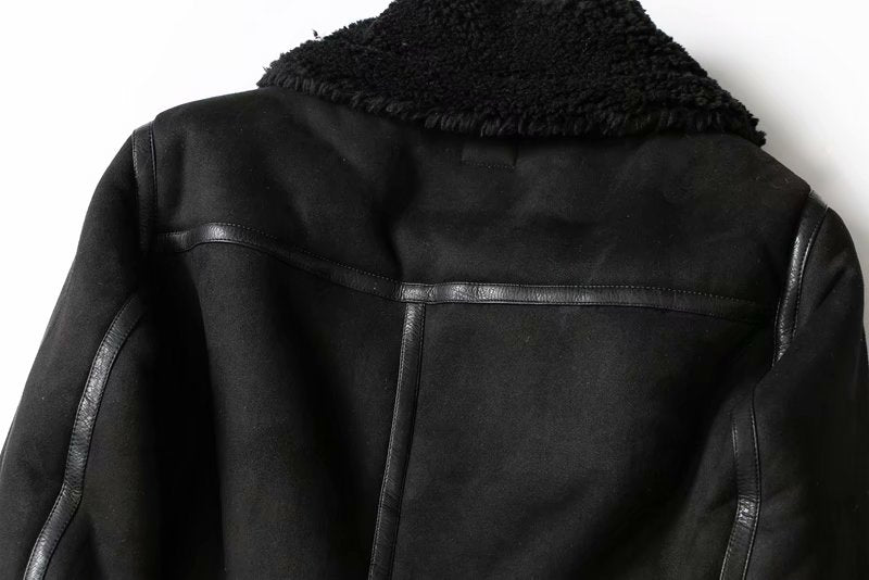 Romildi Winter Women Thick Warm Vintage Suede Lambswool Biker Jackets Coat Sashes Casual Loose Faux Leather Outwear Female