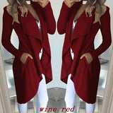 Brand New Women Trench Fashion Women Slim Long Sleeve Casual Irregular Suit Coat Outwear Cardigan Solid Pocket Fashion Hot