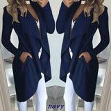 Brand New Women Trench Fashion Women Slim Long Sleeve Casual Irregular Suit Coat Outwear Cardigan Solid Pocket Fashion Hot