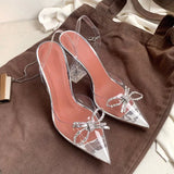 Designer Women Pumps Crystal PVC Transparent Pointed Toe Rhinestone Bowtie High Heels Wedding Shoes Clear Heel Slingbacks Pumps