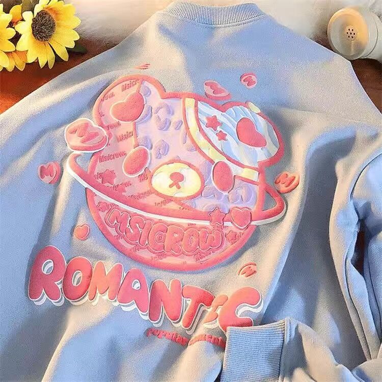 Romildi Oversized Hoodies Harajuku Lovely Crewneck Sweatshirt Women Letter Printing Pullover Cute Loose Long Sleeve Tops For Girls Teens