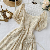 Romildi Spring Outfits Romantic Women Lace Embroidery Party Dress Summer Elegant Floral Print Short Puff Sleeve Gothic Vintage Midi Dress