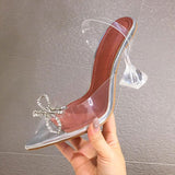 Designer Women Pumps Crystal PVC Transparent Pointed Toe Rhinestone Bowtie High Heels Wedding Shoes Clear Heel Slingbacks Pumps