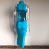 Romildi Vestidos De Verano Summer Blue Evening Maxi Long Dress Turtleneck Bodycon Outfits Woman Backless Party Clubwear