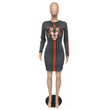 Casual Bodycon Dress Women Spring Autumn Long Sleeve Geometry Printed Bandage Dresses Elegant Outfit Clothing