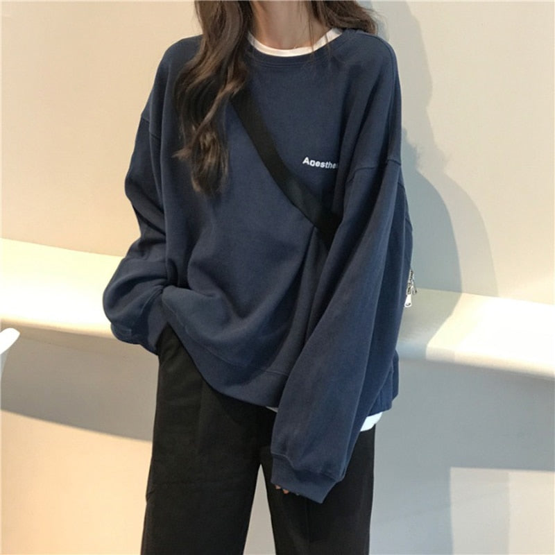 Romildi Hoodies Women Fashion Harajuku Letter Simple Spring Thin All-match Femme Sweatshirt Korean Chic Streetwear Black Girls Pullovers