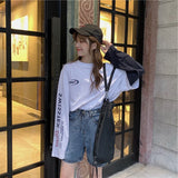 Romildi Autumn tshirt Casual Letter Print O-Neck stripe Tees Creativity Loose T-Shirts Women Long Sleeve Oversize top Hip Hop Streetwear