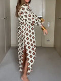 Fashion V Neck Boho Long Dress Women Vintage Printed Loose Party Dresses Summer Casual Long Sleeve Beach Dress Vestidos