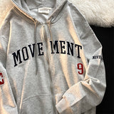 Letter Print Casual Hooded Sweatshirts Women Vintage Simple Streetwear Coats Female Harajuku Loose Y2k Aesthetic Zip Up Hoodies