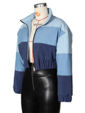 Fall Patchwork Jakcets For Women Fashion Black Long Sleeve Winter Down Coat Female Blue Winter Zip Up Jakcets