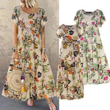 Romildi Hot Sales Vintage Floral Long Dress Women Summer Elegant Linen Short Sleeve Boho Maxi Dress Female Holiday Sundress Party Dresses Vestidos