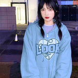 Fashion Letter Print Hoodie Y2k Loose Sport Tops Full Zip Retro Harajuku Coats Women Spring Autumn Oversized Korean Sweatshirt