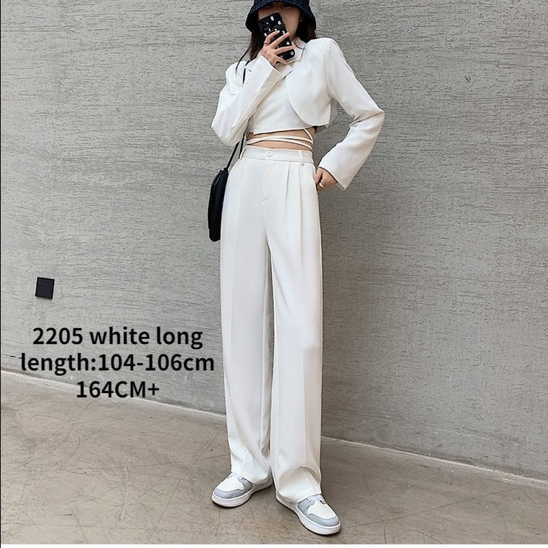 Romildi  Womens Fashion Casual High Waist Loose Wide Leg Pants for Women Spring Autumn New Female Floor-Length White Suits Pants Ladies Long Trousers