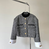 Aesthetic Clothes Retro Fashion Jacket  Spring Women&#39;s clothing design sense stand-up collar equestrian clothing French tweed short Coat Women