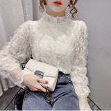 Blusas Mujer De Moda Verano  New Regular Slim Long-sleeved Blouse Shirts Women Tops Lace Loose Ruffle Vintage Shirts