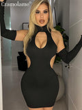 Elegant Off Shoulder Black Bodycon Mini Dress For Women Summer Sexy Cut Out Tank Dresses Party Club Outfits White Clothing