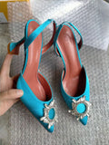 Big Size 41 42 Blue Women Pumps Silk Satin Pointy Toe Rhinestone Crystal High Heels Shoes Slip On Women Wedding Pumps Sandal