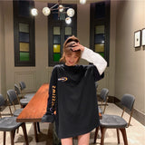 Romildi Autumn tshirt Casual Letter Print O-Neck stripe Tees Creativity Loose T-Shirts Women Long Sleeve Oversize top Hip Hop Streetwear