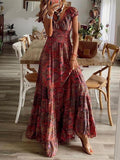 Fashion V-neck Short Sleeve Floral Print Maxi Dress Women  Summer Boho Casual Loose Beach Long Dresses For Women Robe Femme