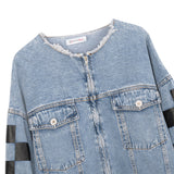 Plaid Print Zipper Denim Jacket  Summer New Ladies Loose Jean Jacket Hip Hop Trend Streetwear Ladies Tops Denim Jacket Coat