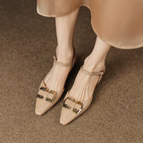 Genuine Leather Thick Heels Sandals For Women Bow Summer Thick Heels Shoes Woman Daily Working Women Pumps Pink shoes