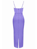 Bodycon Satin Maxi Dress Sexy Long Prom Evening Party Dresses With Glove Purple V Neck Spaghetti Strap Dresses For Women