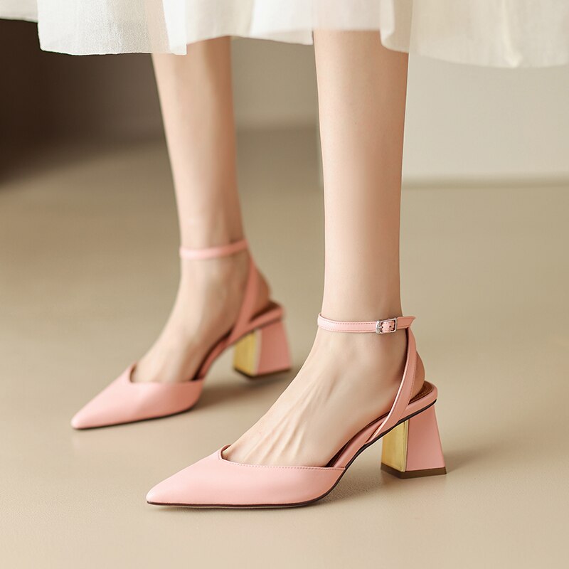 Pointed Toe Sandal High Heels Women Pumps Fashion Concise Genuine Leather Slingbacks Shoes Woman Spring Summer Party Office