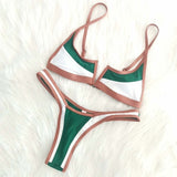 Romildi Vintage Retro Bikini Patchwork Swimsuit Thong Brazilian Sexy Swimwear Female New Summer Micro V-bar Green Bathing Suits