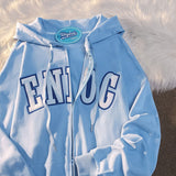 Oversized Retro Streetwear Letter Printing Sweatshirts Vintage Women Zip Up Hoodies Women Grunge Punk Hooded Jackets Y2k Clothes