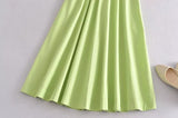 Eleatic Smocking Green Cotton V Neck Summer Women's Dress Sleevless Long Green Maxi Casual Strapy Dress Solid Female