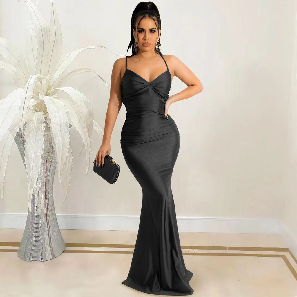 New Lace Up Women Solid Satin Maxi Dress Backless Bodycon Sexy Streetwear Party Elegant Festival Evening Summer Long Dress