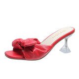 Fashion Bow Sandals Summer Woman Elegant Slide Shoes for Women Footwear Chinelos Clear Heels Female Slipper Red