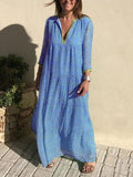 Fashion V Neck Boho Long Dress Women Vintage Printed Loose Party Dresses Summer Casual Long Sleeve Beach Dress Vestidos