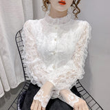Blusas Mujer De Moda Verano  New Regular Slim Long-sleeved Blouse Shirts Women Tops Lace Loose Ruffle Vintage Shirts