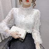 Blusas Mujer De Moda Verano  New Regular Slim Long-sleeved Blouse Shirts Women Tops Lace Loose Ruffle Vintage Shirts