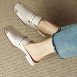 New Casual Mules Women Sandals Concise Genuine Leather Fashion Low Heels Slippers Shoes Woman Office Ladies Spring Summer