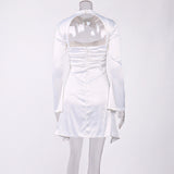 Romildi High Quality Summer Satin Bodycon Dress Women Party Dress Draped White Sexy Dress Celebrity Club Evening Night Dresses