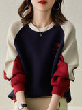 Autumn Winter Color Blocking Printing Letter Sweatshirts Women New Long Sleeve O-collar Plush Thickening All-match Top