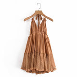 Romildi Summer Halter Boho Dress Women Lace Up Backless Beach Sundress Sexy Ball Gown Hippie Bohemian Tube Dresses Robe