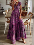 Fashion V-neck Short Sleeve Floral Print Maxi Dress Women  Summer Boho Casual Loose Beach Long Dresses For Women Robe Femme