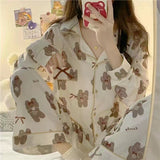 Cow Print Pajamas Two Piece Set Autumn Pijamas Women Cotton Cute Home Clothes Pyjamas Sleepwear Japanese Style Kawaii