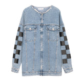 Plaid Print Zipper Denim Jacket  Summer New Ladies Loose Jean Jacket Hip Hop Trend Streetwear Ladies Tops Denim Jacket Coat