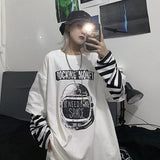 Romildi Autumn tshirt Casual Letter Print O-Neck stripe Tees Creativity Loose T-Shirts Women Long Sleeve Oversize top Hip Hop Streetwear