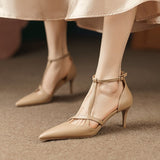 New Summer Women Shoes Pointed Toe Thin Heel Pumps for Women Elegant Cow Leather Shoes Sexy 6.5cm High Heels Elegant Shoes
