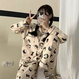Cow Print Pajamas Two Piece Set Autumn Pijamas Women Cotton Cute Home Clothes Pyjamas Sleepwear Japanese Style Kawaii