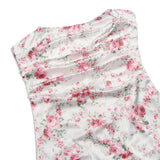 Floral Printing Satin Dress Sexy Bodycon Night Birthday Party Dresses Strapless Ruched Mini Holiday Women Dress  Summer